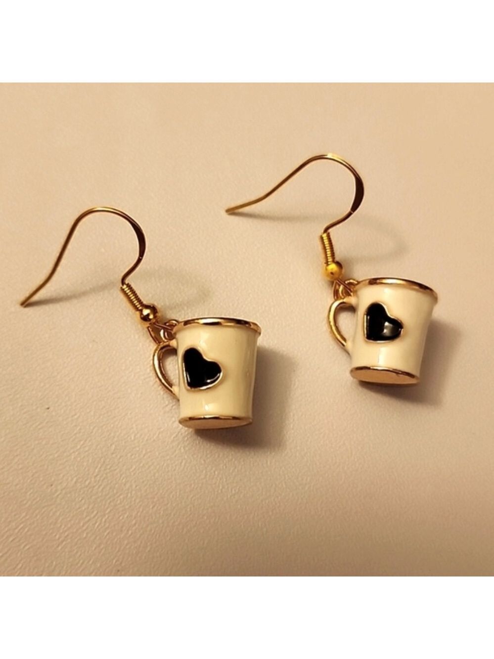 I Love Coffee Mug Earrings 925 Silver Posts Gold  Mugs With Heart
